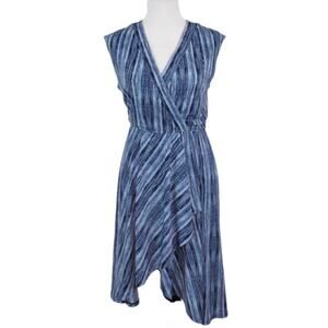 BCBGMAXAZRIA Blue Faux Wrap Surplice Sleeveless Midi Dress Women's Size Small